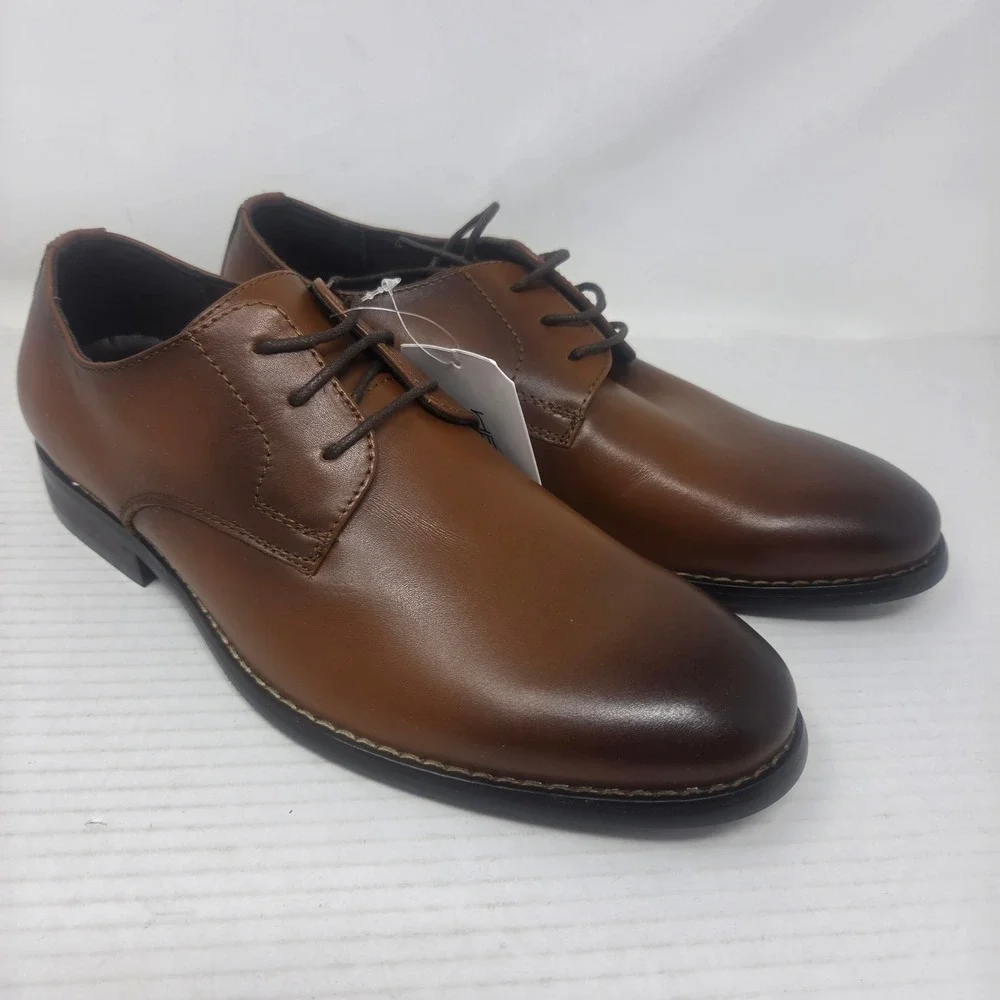 HEEZ Derby Shoes Mens Size 7 Brown Plain Toe Lace Up Classic Formal 101 NWT